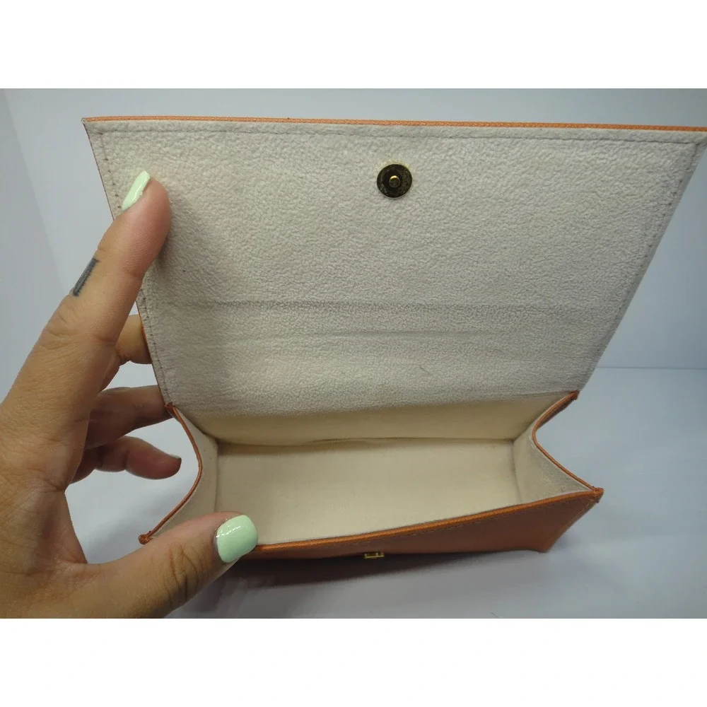 Tory Burch Robinson Orange Saffiano Leather Hard Shell Glasses Case Gold Logo